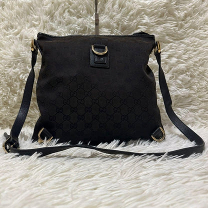 GUCCI Shoulder Bag Purse OLD GG Leather Black Authentic