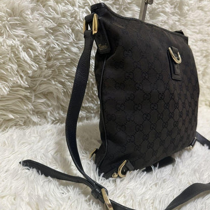GUCCI Shoulder Bag Purse OLD GG Leather Black Authentic