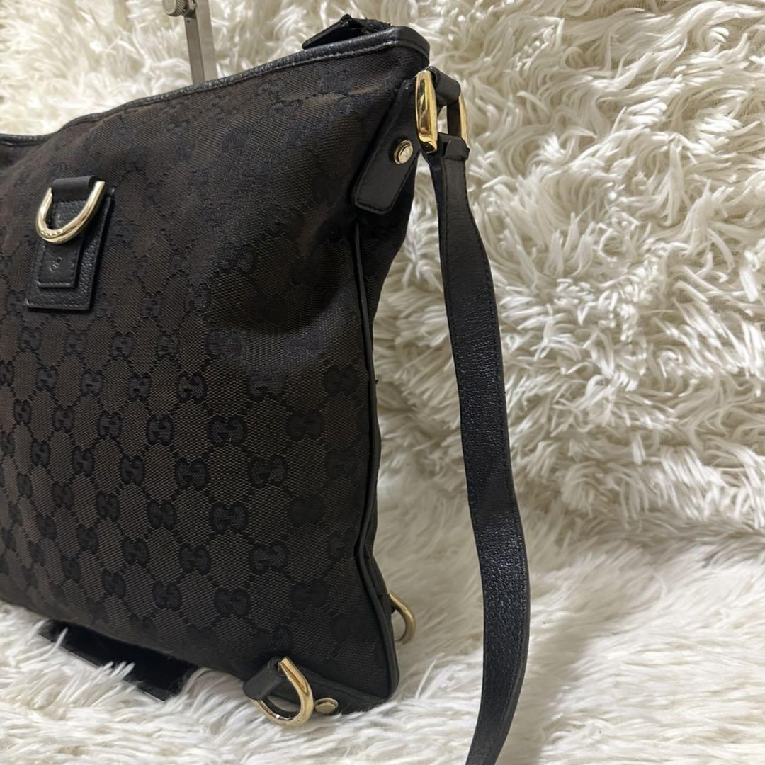 GUCCI Shoulder Bag Purse OLD GG Leather Black Authentic