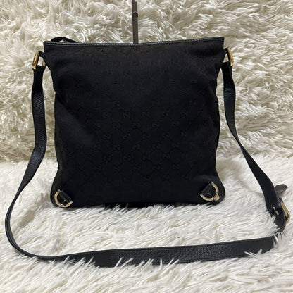 GUCCI Shoulder Bag Purse OLD GG Leather Black Authentic