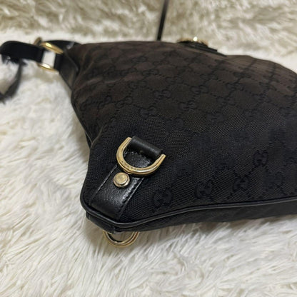 GUCCI Shoulder Bag Purse OLD GG Leather Black Authentic
