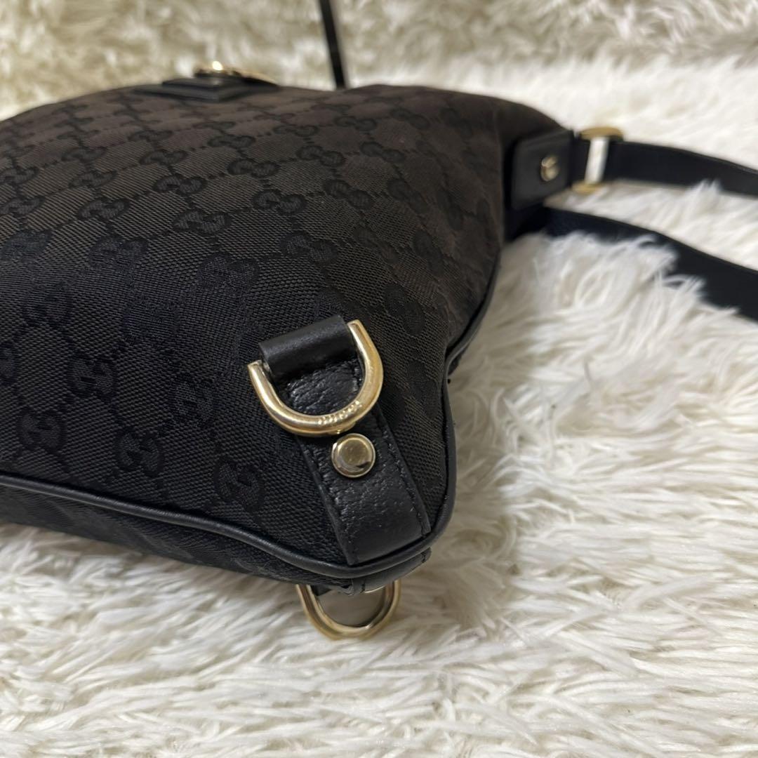 GUCCI Shoulder Bag Purse OLD GG Leather Black Authentic