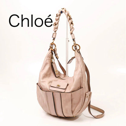 Chloe Hand Shoulder Bag Tote Purse 2way Leather Smoky Pink Authentic