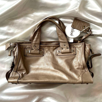 Chloe Hand Bag Tote Purse Tracy Leather Beige Gold Authentic
