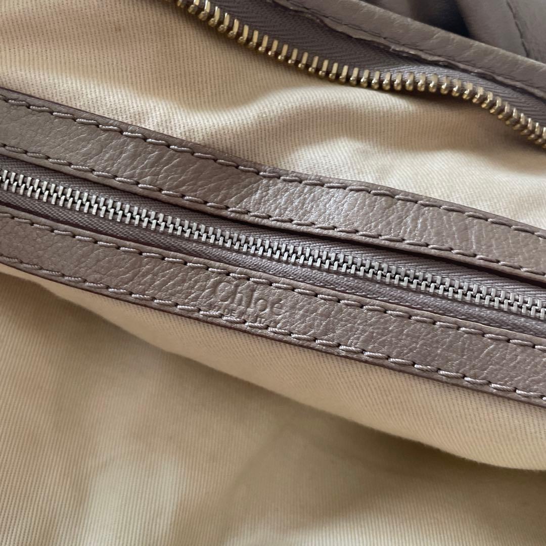 Chloe Hand Bag Tote Purse Tracy Leather Beige Gold Authentic