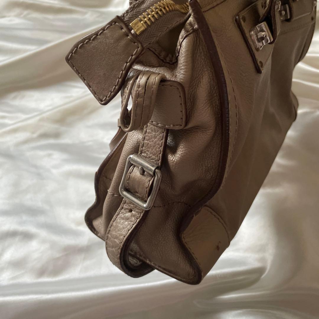 Chloe Hand Bag Tote Purse Tracy Leather Beige Gold Authentic