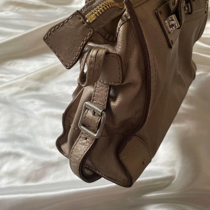 Chloe Hand Bag Tote Purse Tracy Leather Beige Gold Authentic