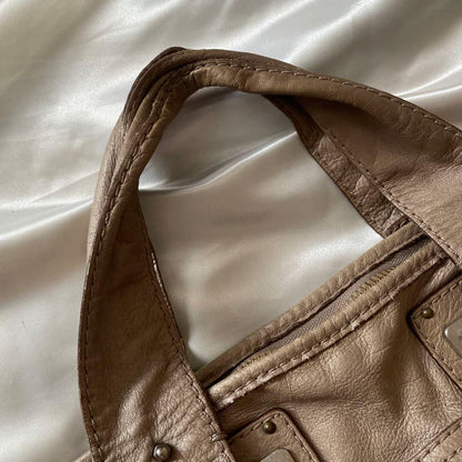 Chloe Hand Bag Tote Purse Tracy Leather Beige Gold Authentic