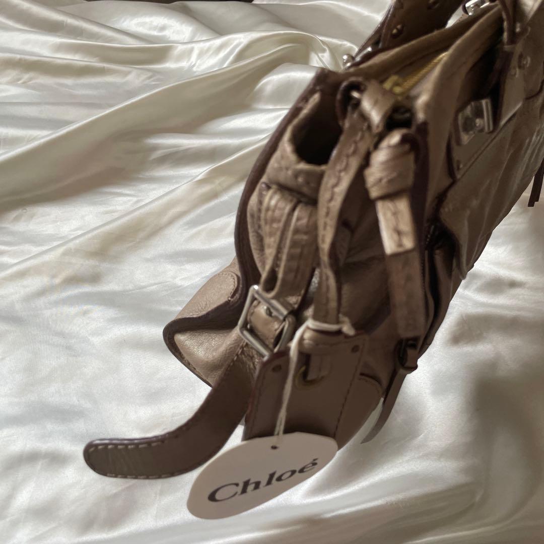 Chloe Hand Bag Tote Purse Tracy Leather Beige Gold Authentic