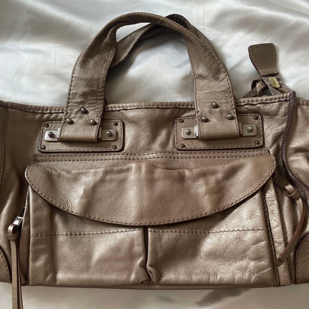 Chloe Hand Bag Tote Purse Tracy Leather Beige Gold Authentic