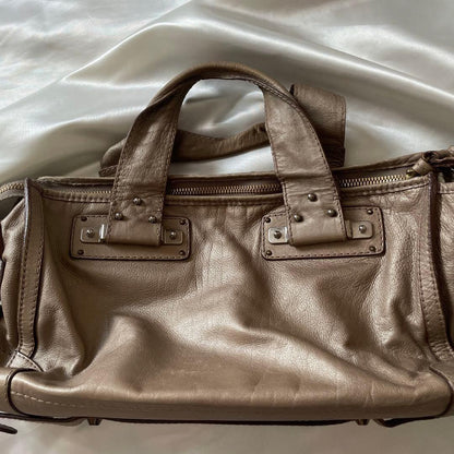 Chloe Hand Bag Tote Purse Tracy Leather Beige Gold Authentic