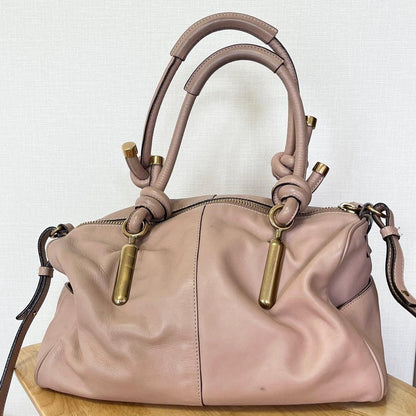 Chloe Hand Shoulder Bag Tote Purse Leather Pink Beige Authentic