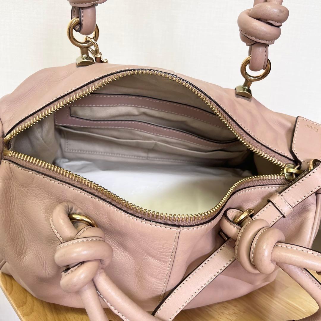 Chloe Hand Shoulder Bag Tote Purse Leather Pink Beige Authentic