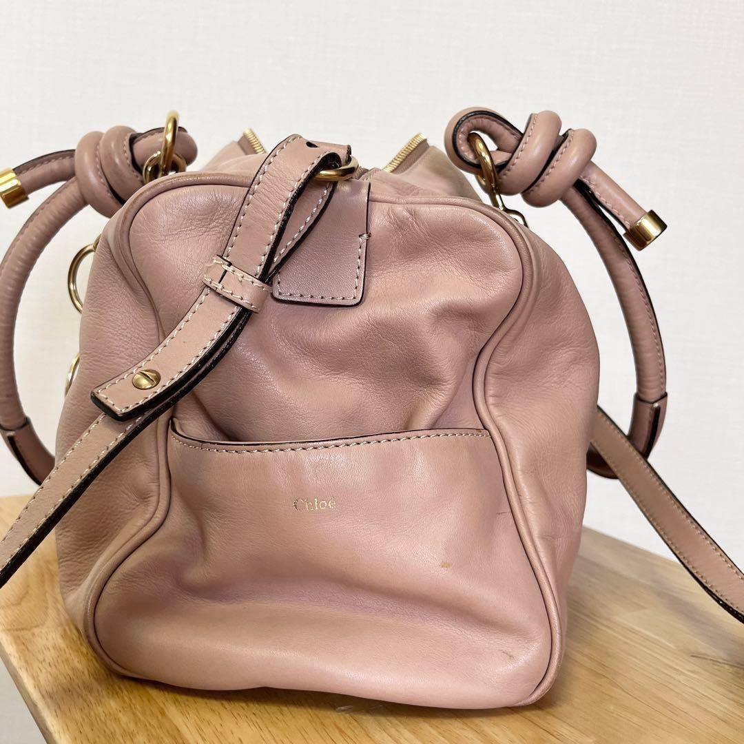 Chloe Hand Shoulder Bag Tote Purse Leather Pink Beige Authentic