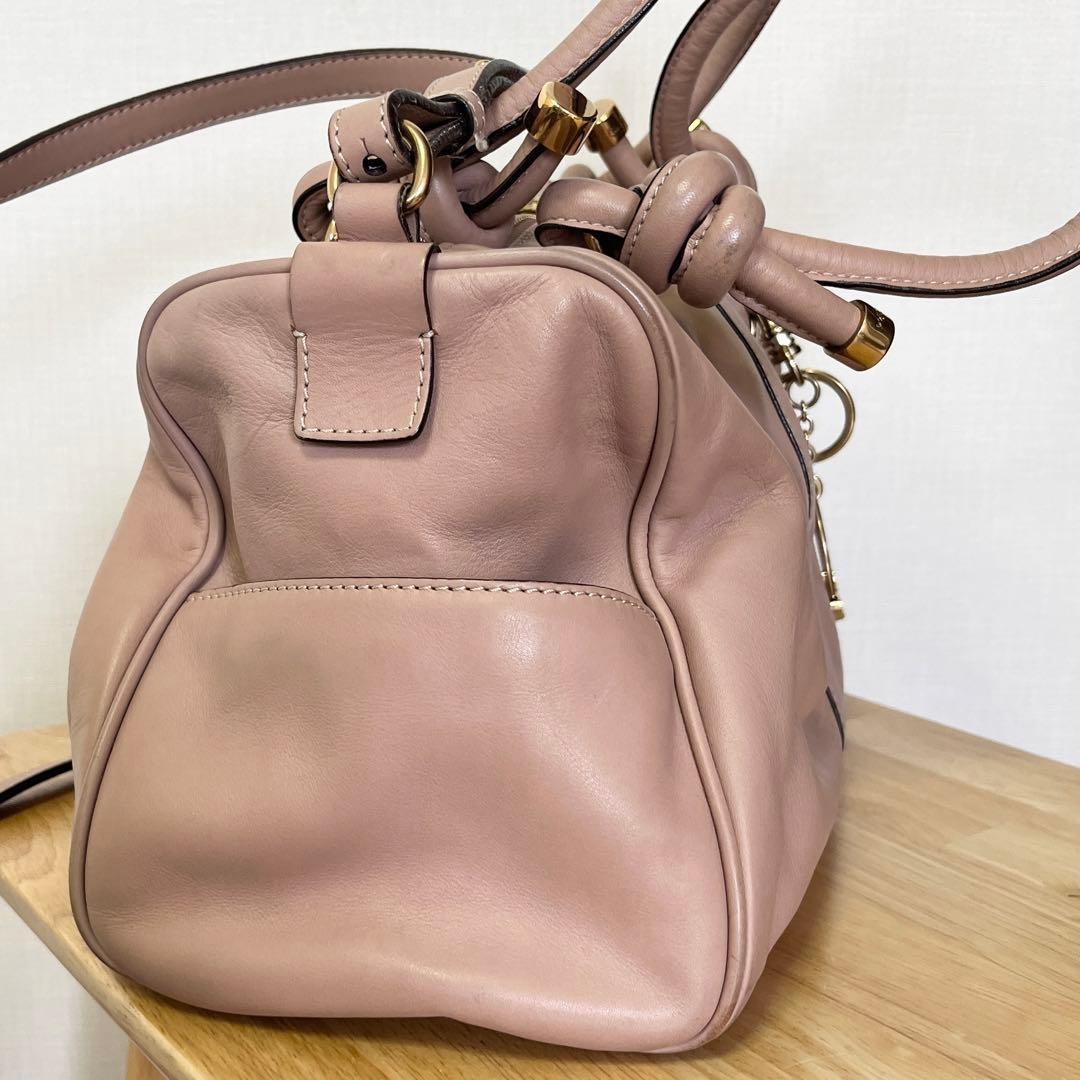 Chloe Hand Shoulder Bag Tote Purse Leather Pink Beige Authentic