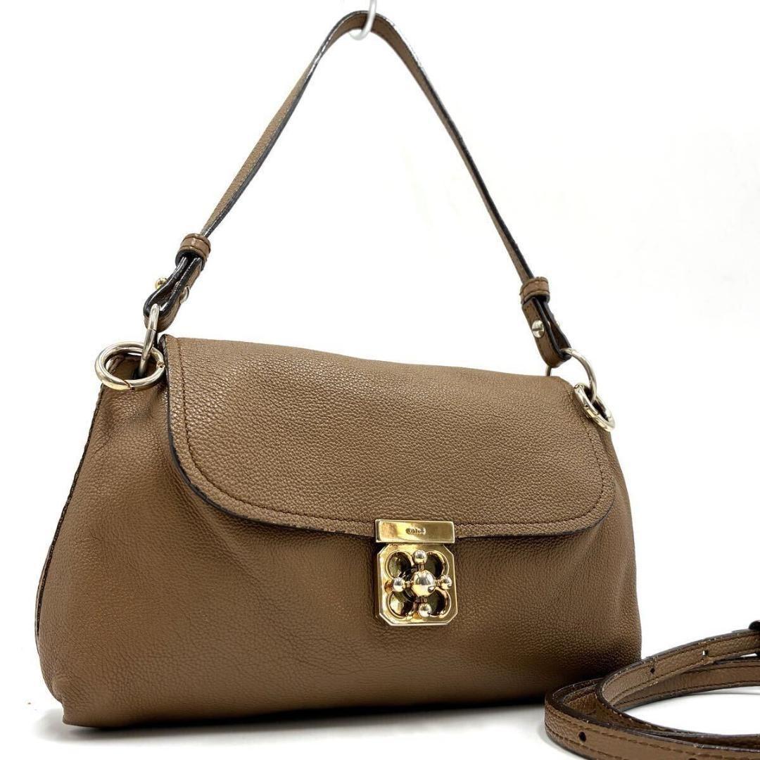 Chloe Hand Shoulder Bag Tote Purse 2way Elsie Leather Beige Authentic