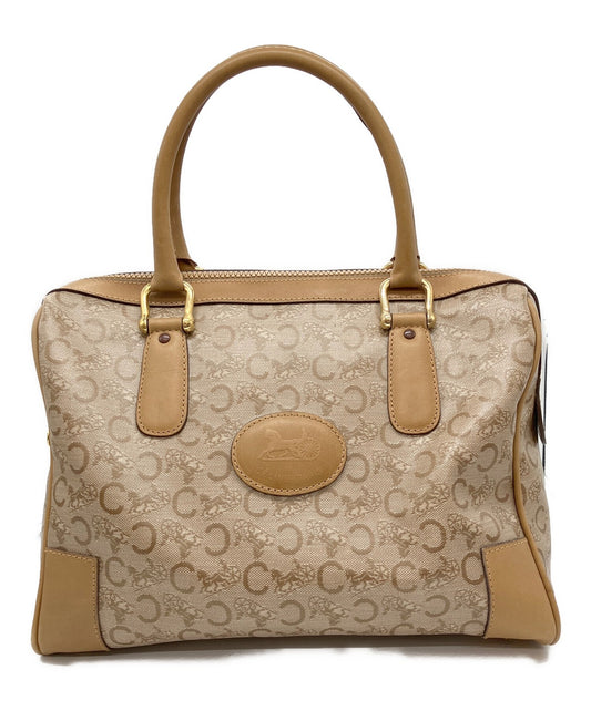 CELINE diffusion Boston Bag Hand Tote Purse C Macadam Beige Authentic