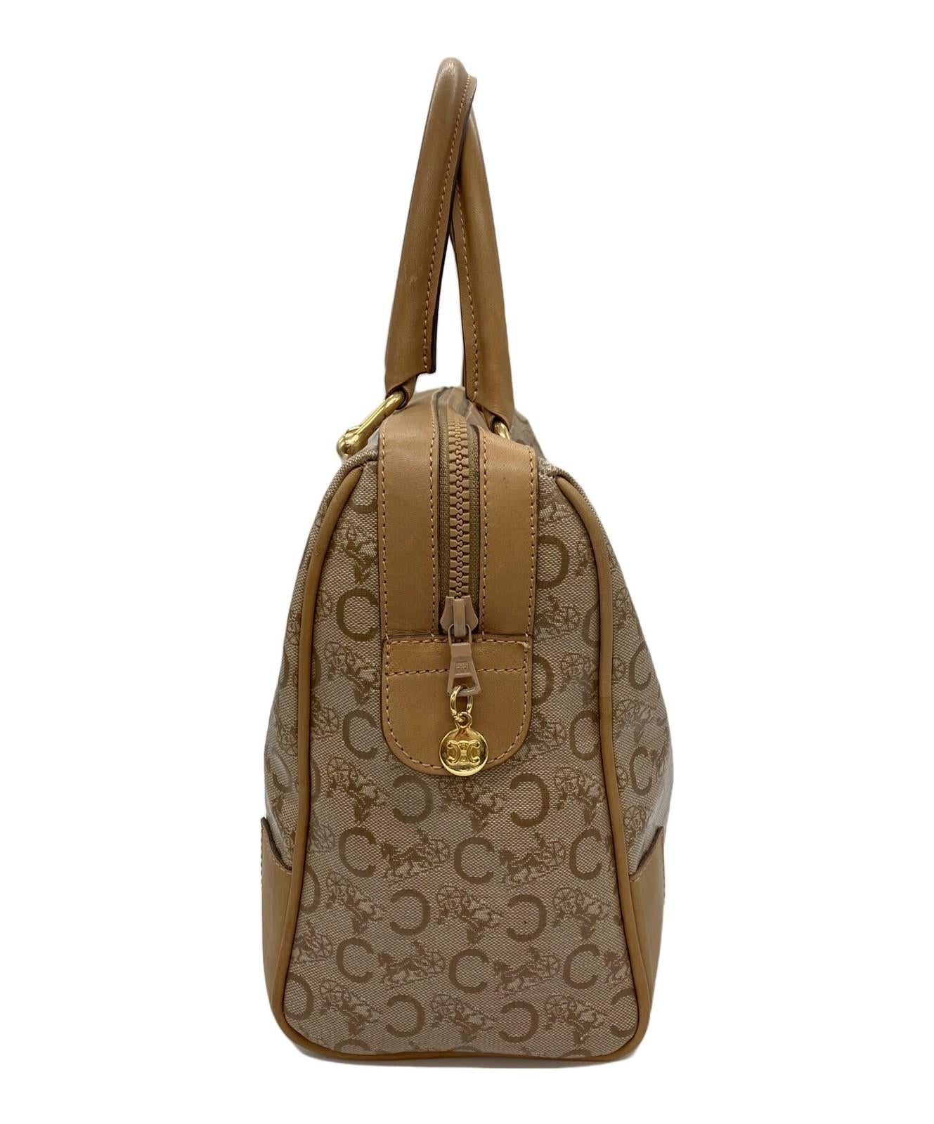 CELINE diffusion Boston Bag Hand Tote Purse C Macadam Beige Authentic