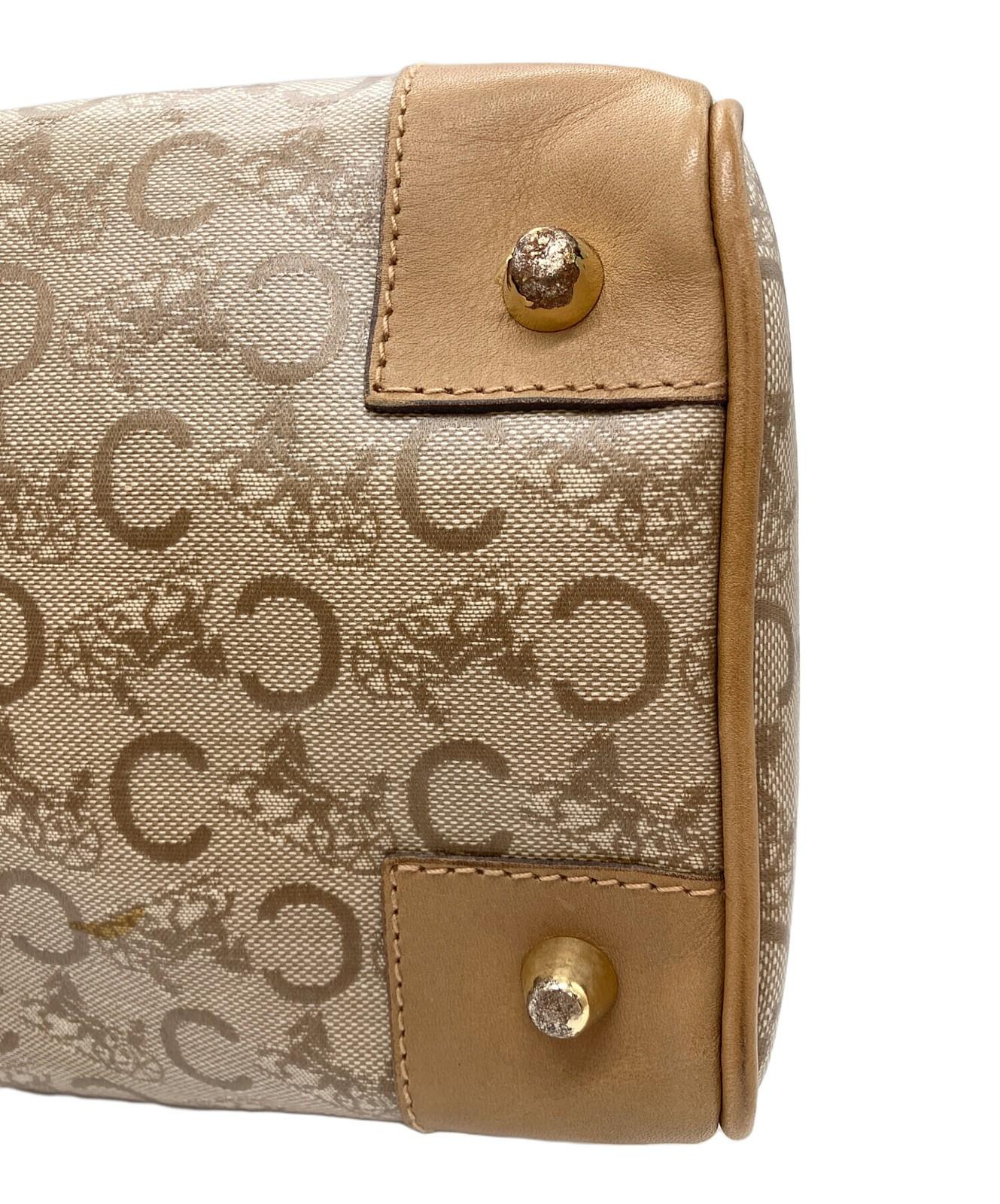 CELINE diffusion Boston Bag Hand Tote Purse C Macadam Beige Authentic