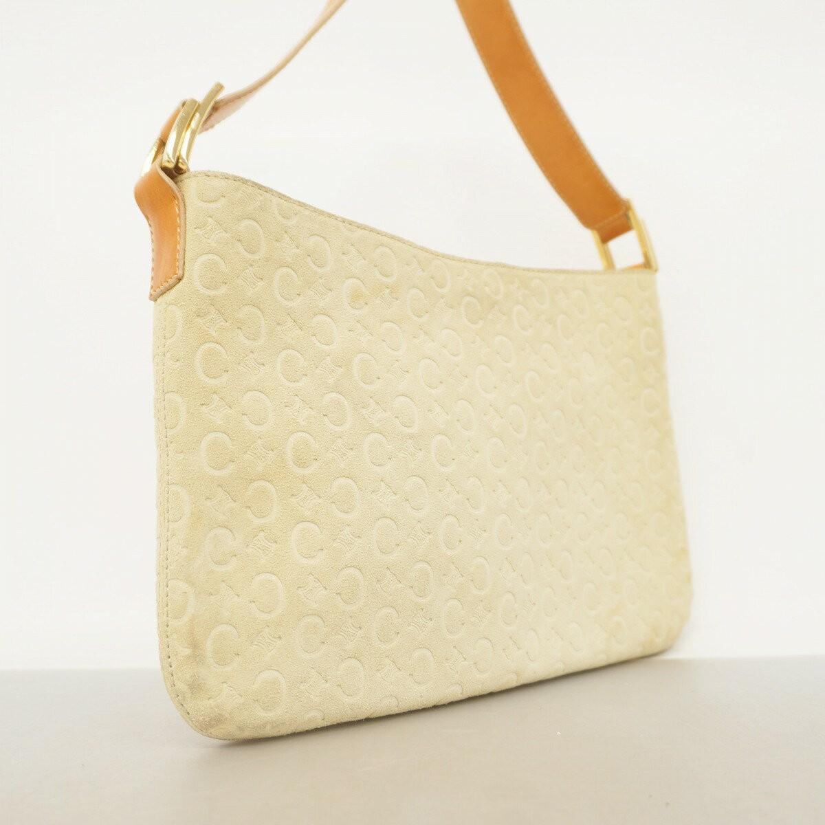 CELINE Shoulder Bag Purse C Macadam Suede Beige Authentic