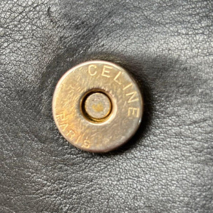 CELINE Shoulder Bag Purse Macadam Leather Black Brown Authentic