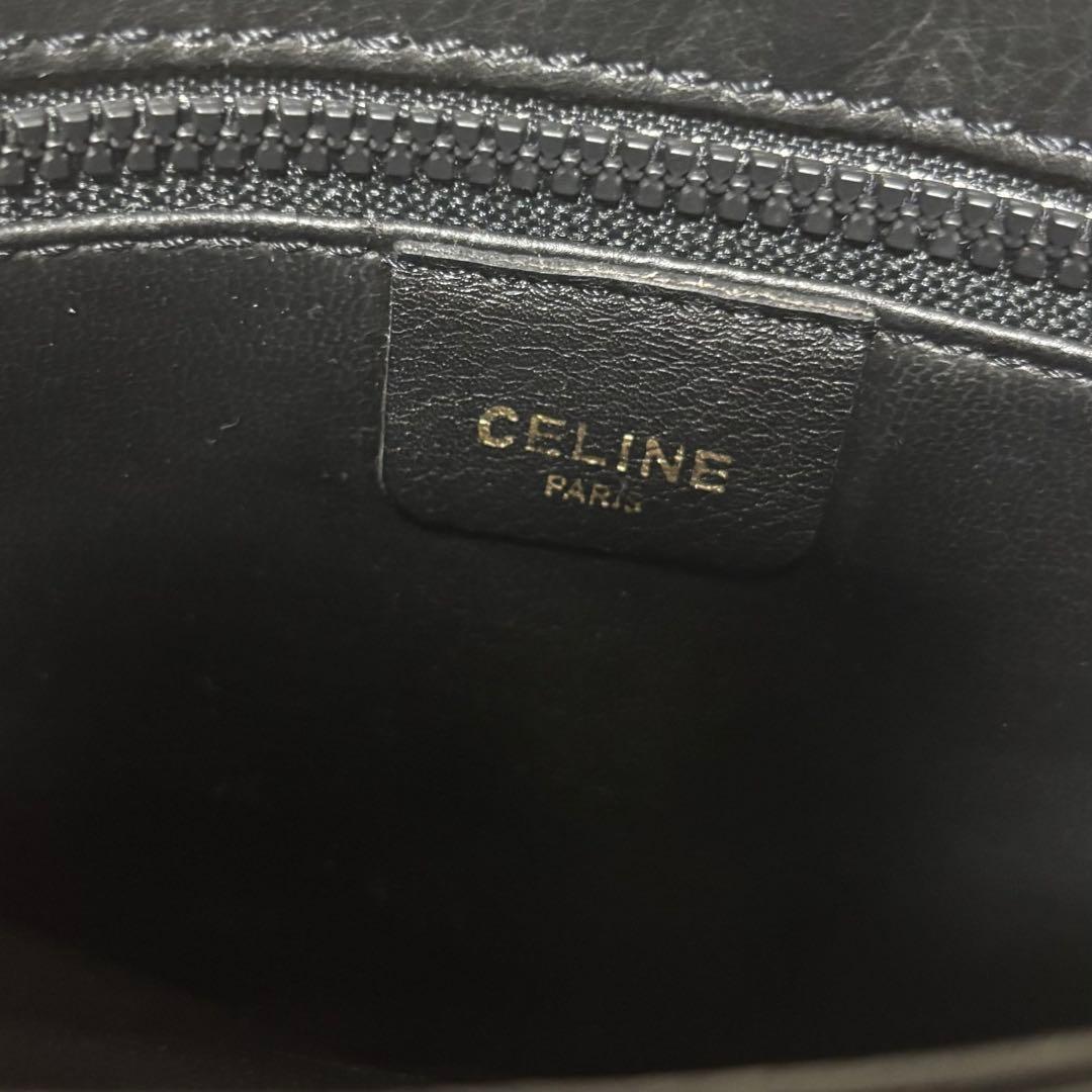 CELINE Shoulder Bag Purse Macadam Leather Black Brown Authentic