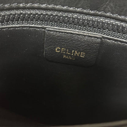 CELINE Shoulder Bag Purse Macadam Leather Black Brown Authentic