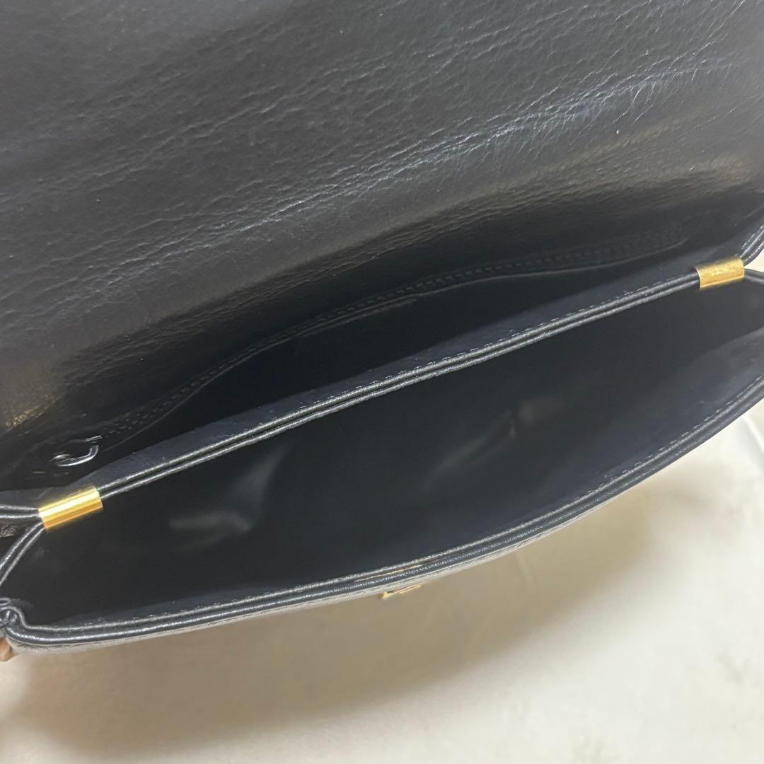 CELINE Shoulder Bag Purse Macadam Leather Black Brown Authentic