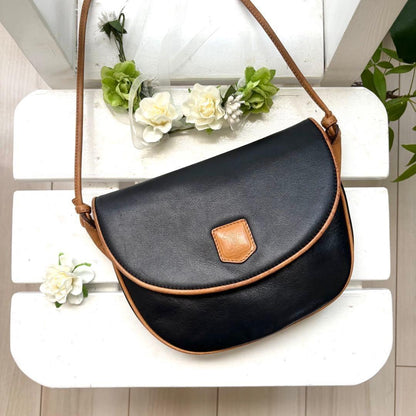 CELINE Shoulder Bag Purse Macadam Leather Black Brown Authentic