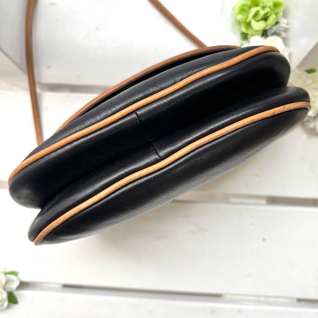 CELINE Shoulder Bag Purse Macadam Leather Black Brown Authentic