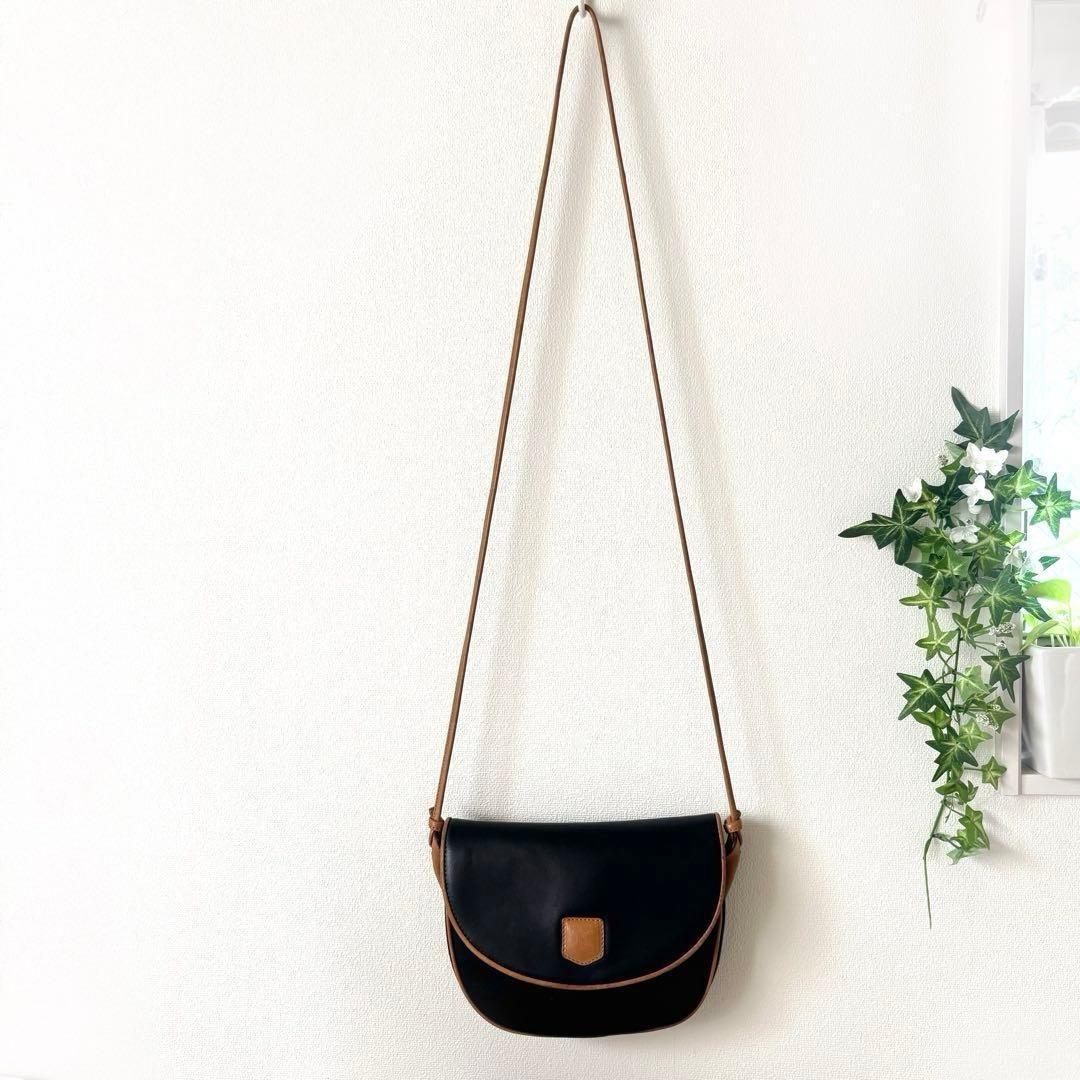 CELINE Shoulder Bag Purse Macadam Leather Black Brown Authentic