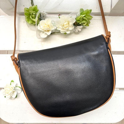 CELINE Shoulder Bag Purse Macadam Leather Black Brown Authentic