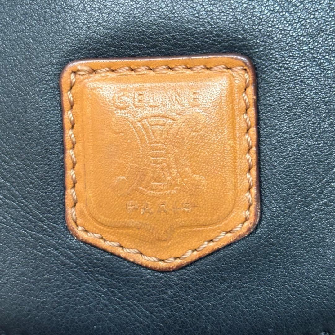 CELINE Shoulder Bag Purse Macadam Leather Black Brown Authentic