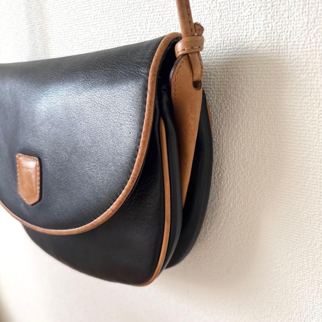 CELINE Shoulder Bag Purse Macadam Leather Black Brown Authentic