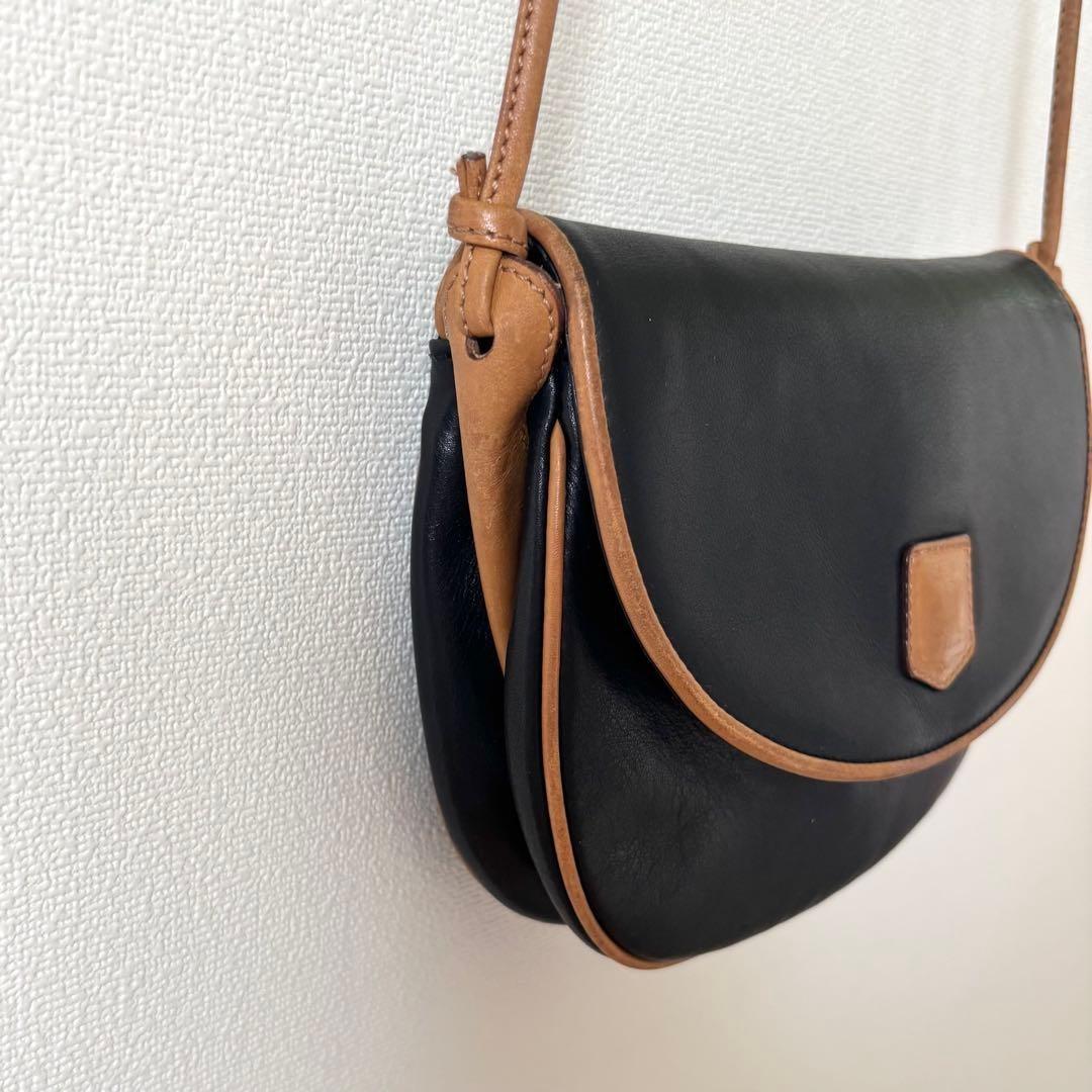 CELINE Shoulder Bag Purse Macadam Leather Black Brown Authentic