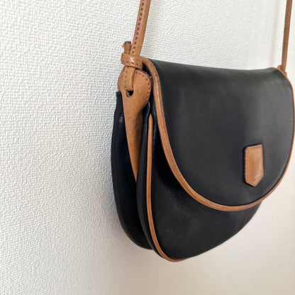 CELINE Shoulder Bag Purse Macadam Leather Black Brown Authentic