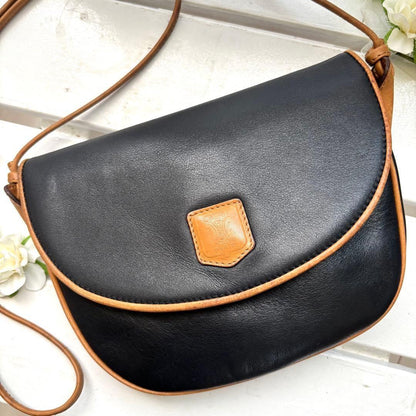 CELINE Shoulder Bag Purse Macadam Leather Black Brown Authentic