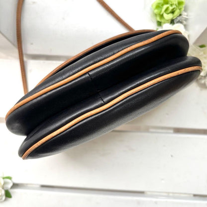 CELINE Shoulder Bag Purse Macadam Leather Black Brown Authentic