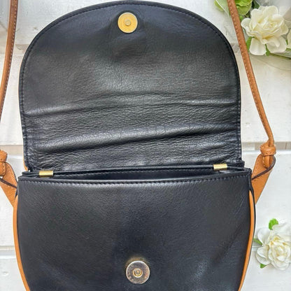 CELINE Shoulder Bag Purse Macadam Leather Black Brown Authentic