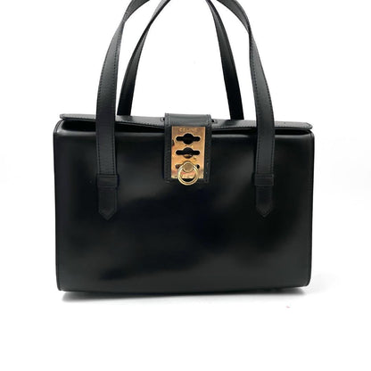 CELINE Hand Bag Tote Purse Gancini Leather Black Authentic