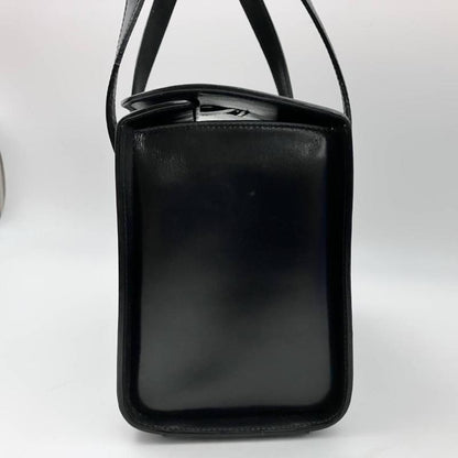 CELINE Hand Bag Tote Purse Gancini Leather Black Authentic