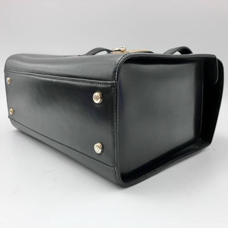 CELINE Hand Bag Tote Purse Gancini Leather Black Authentic