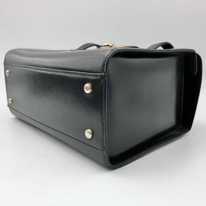 CELINE Hand Bag Tote Purse Gancini Leather Black Authentic