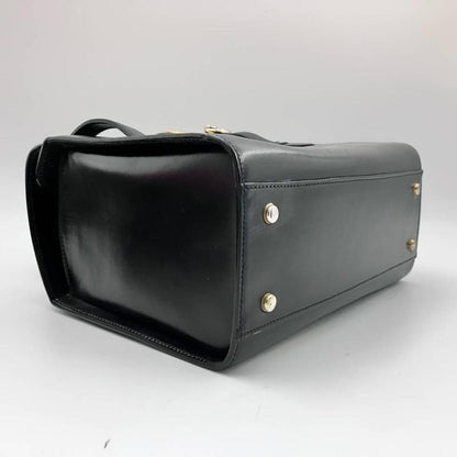 CELINE Hand Bag Tote Purse Gancini Leather Black Authentic