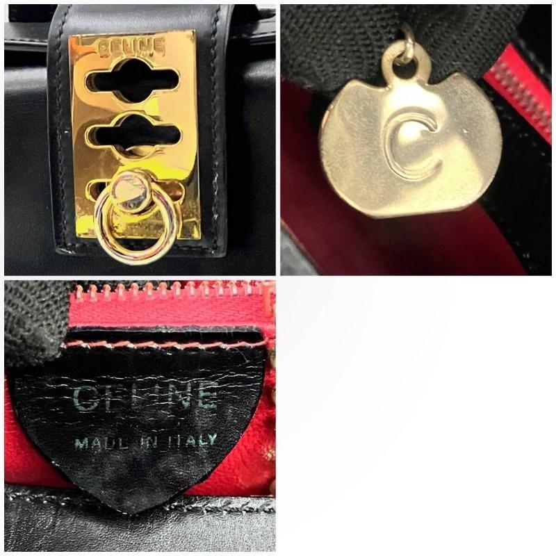 CELINE Hand Bag Tote Purse Gancini Leather Black Authentic