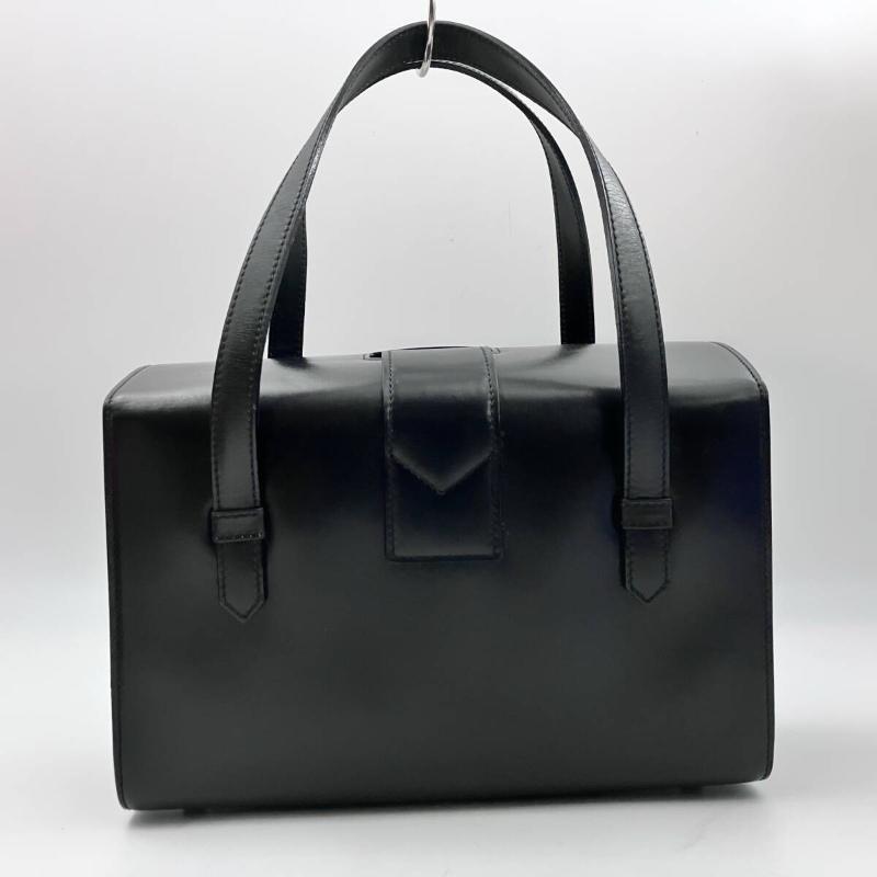 CELINE Hand Bag Tote Purse Gancini Leather Black Authentic