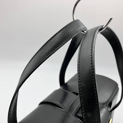 CELINE Hand Bag Tote Purse Gancini Leather Black Authentic