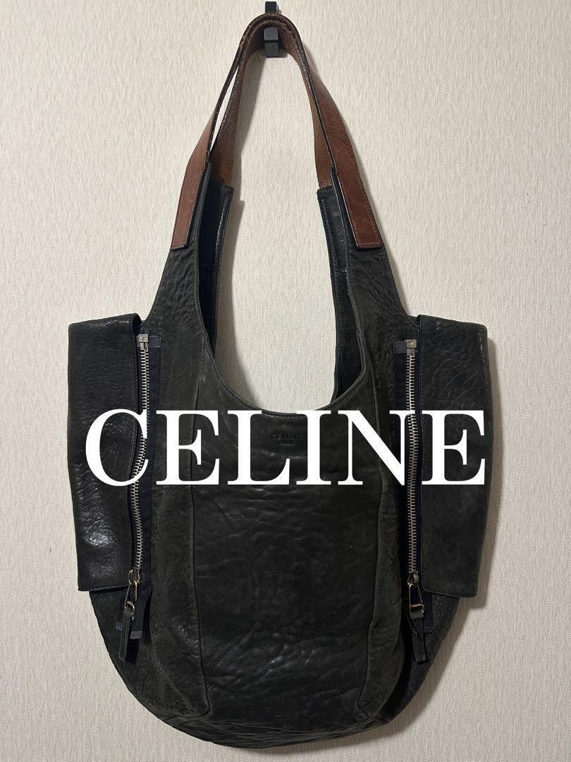 CELINE Hand Bag Tote Purse Zipper Leather Authentic