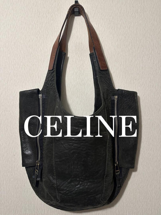 CELINE Hand Bag Tote Purse Zipper Leather Authentic