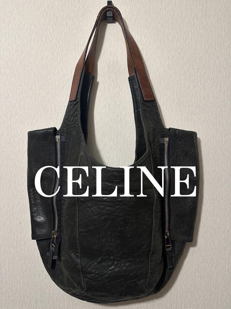 CELINE Hand Bag Tote Purse Zipper Leather Authentic